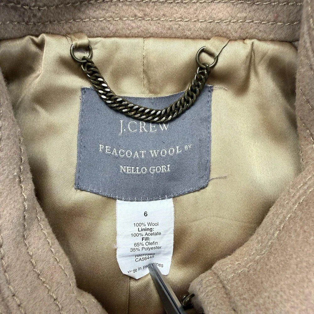 J Crew Peacoat Wool Nello Gori Thinsulate Jacket Womens 6 Tan - Picture 2 of 7